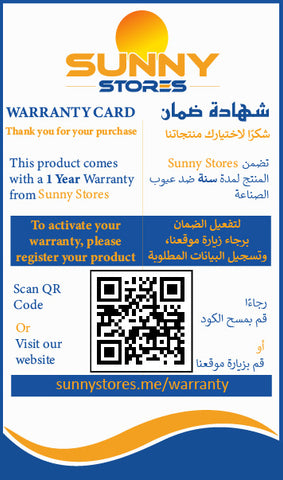 Sunny Stores Warranty Card