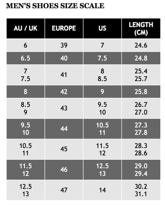 Shoe Size Chart – The Skateboard Shop