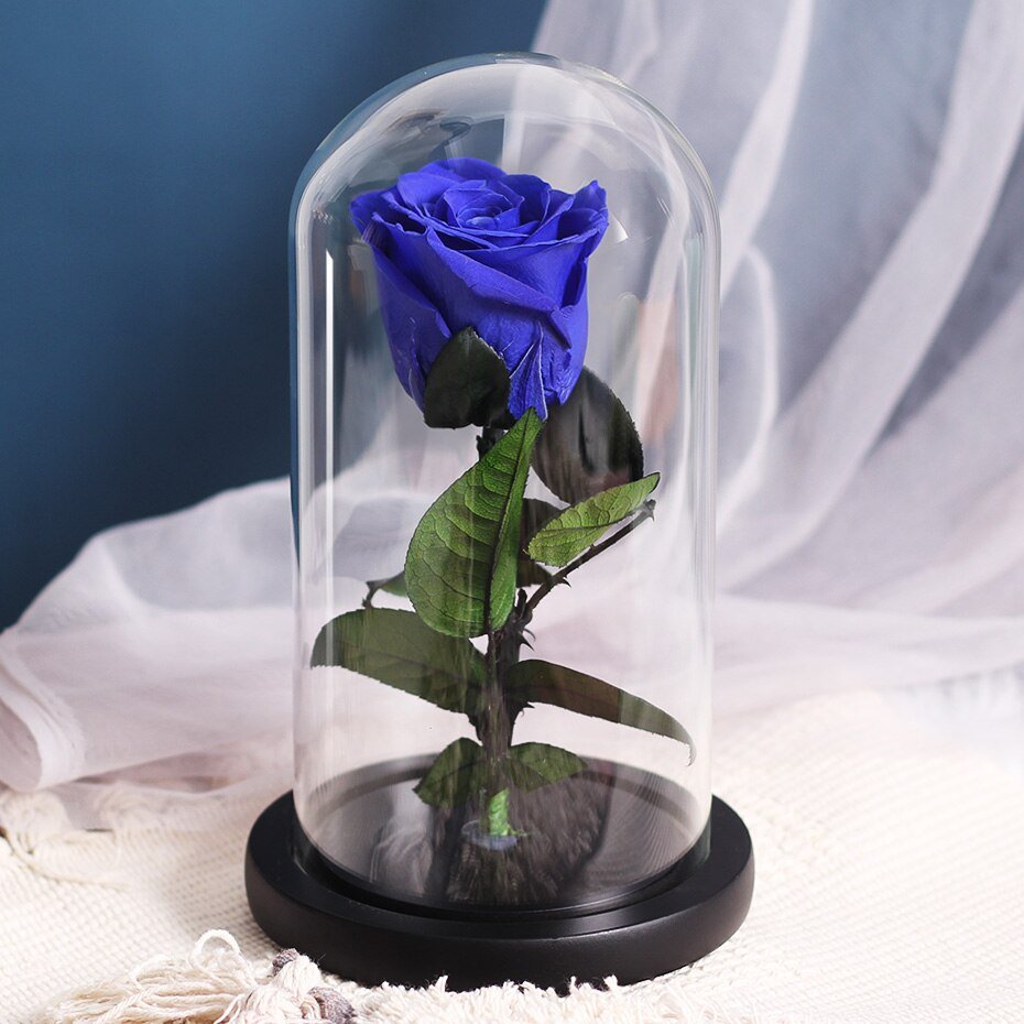 Rose Eternelle Bleu Sous Cloche LED | Rose Eternelle La Boutique