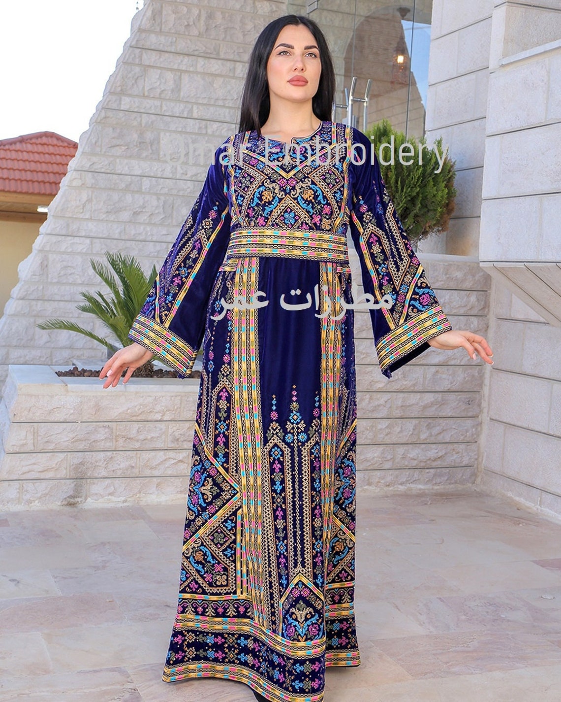 Embroidered Palestinian Maxi Dress velvet Thobe Palestinian Embroidery ...
