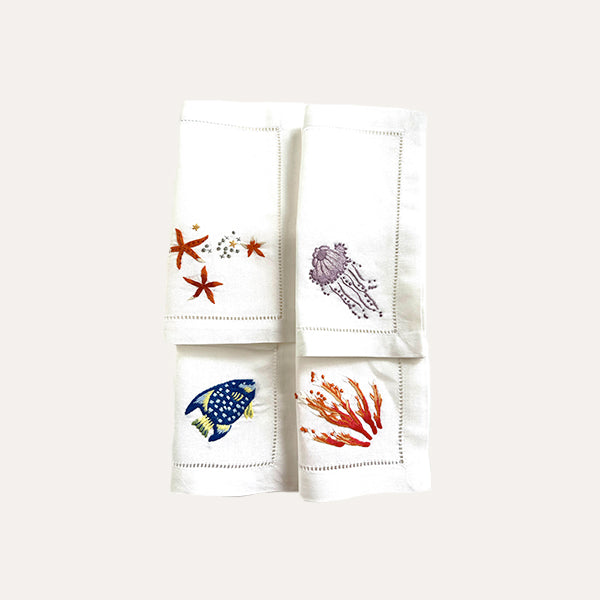 J. Catma Hand-Stitched Linen Cocktail Napkins - Set of 4