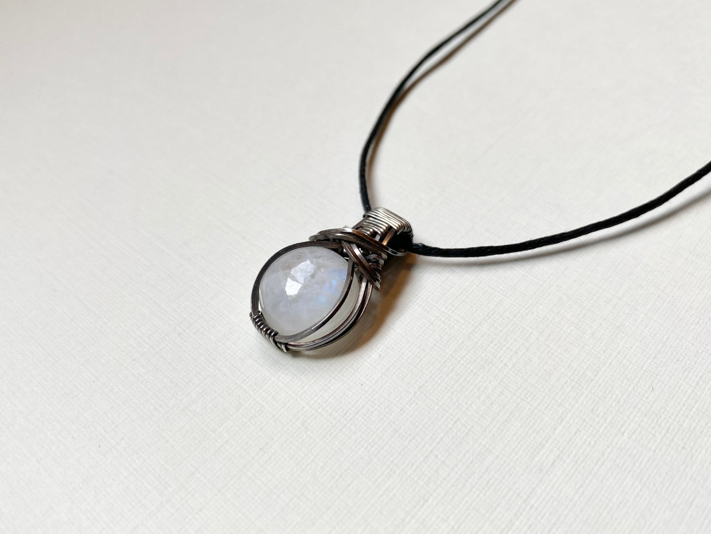 Moonstone Mini Moon Pendant in .925 Antiqued Sterling Silver
