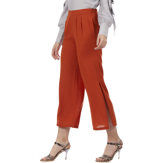 Self Tie Belt Smocked  Ruffled Waist Draw String Leg Opening Slit Pocket  CroPPEd Pant  EDGY Land