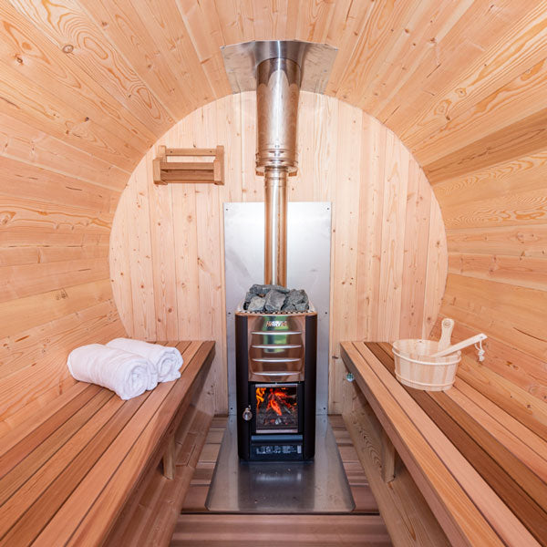 Karhu wood burning sauna heater with top chimney