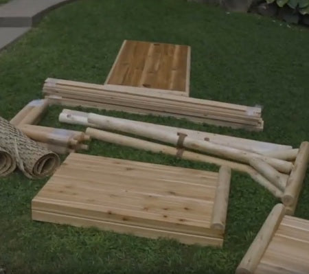Pieces of timber on a lawn