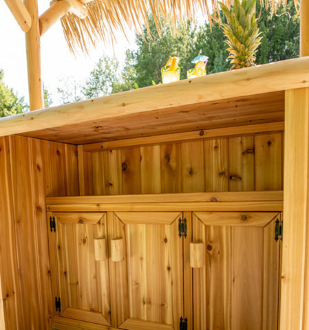 Under counter of Tiki Bar showing solid wood design