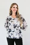 Merric V-neck Floral Print Lace Cuff Blouse