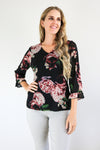 Merric V-nect Floral Print Lace Cuff Blouse