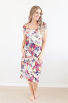 Larosela Square Neckline Knee Length Short Sleeve Summer Midi Dress
