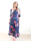 Larosela 3/4 Short Sleeve Floral Pleat Front Maxi Dress