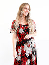 Merric Heart Shape Neck Floral Short Sleeve Mesh Midi Dress