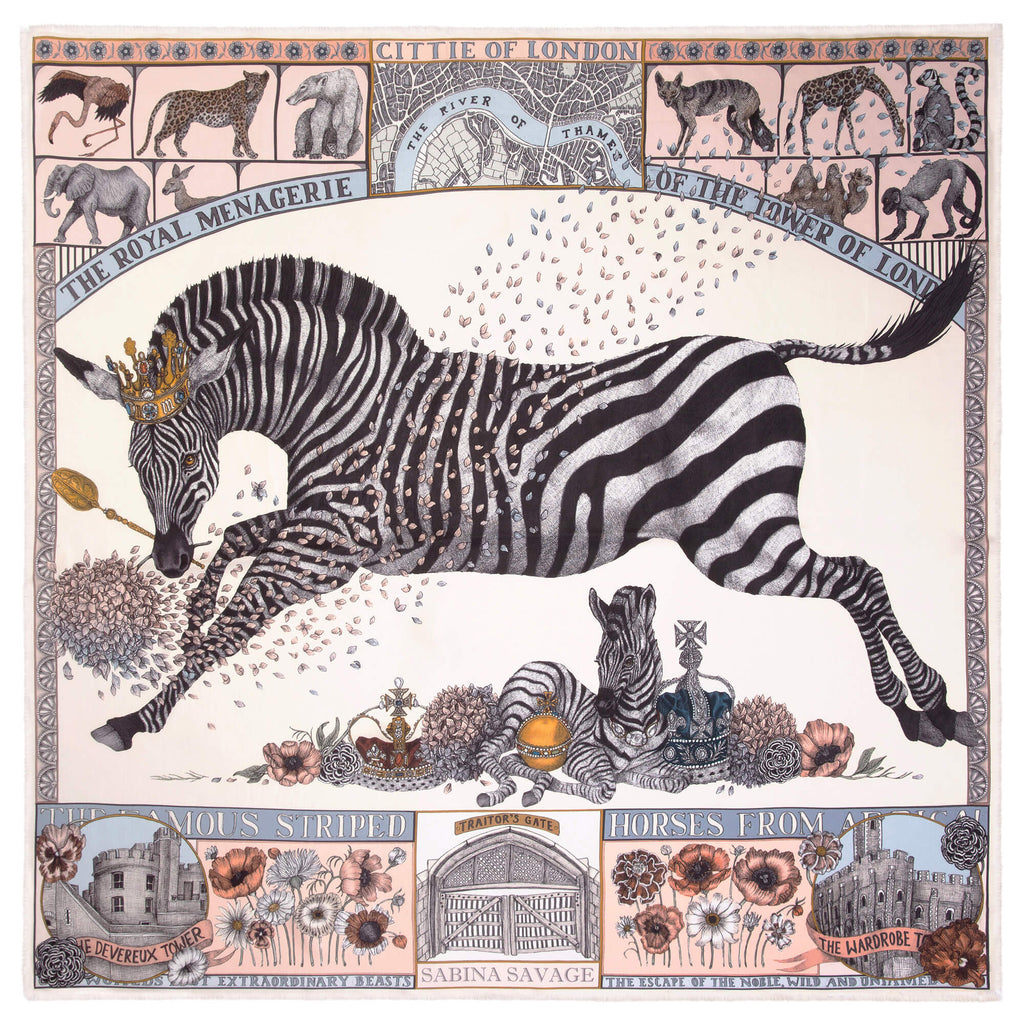 The Lion and Tiger's Tea Party Silk Twill Scarf 90 – Sabina Savage