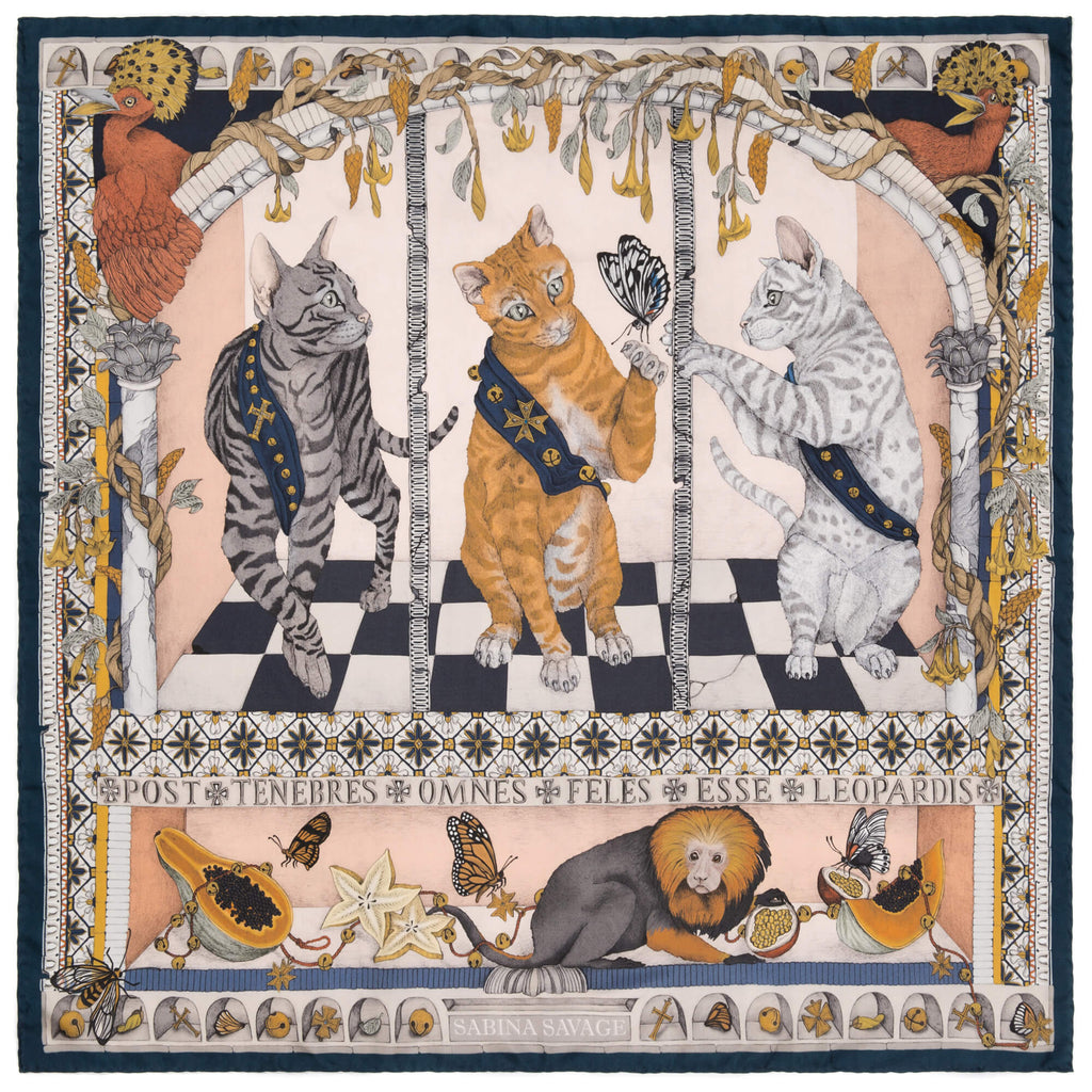 The Lion and Tiger's Tea Party Silk Twill Scarf 90 – Sabina Savage