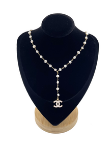 Louis Vuitton Black and Gold Button On Freshwater Pearl Necklace