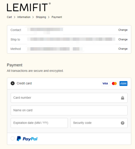 LEMIFIT Credit cards