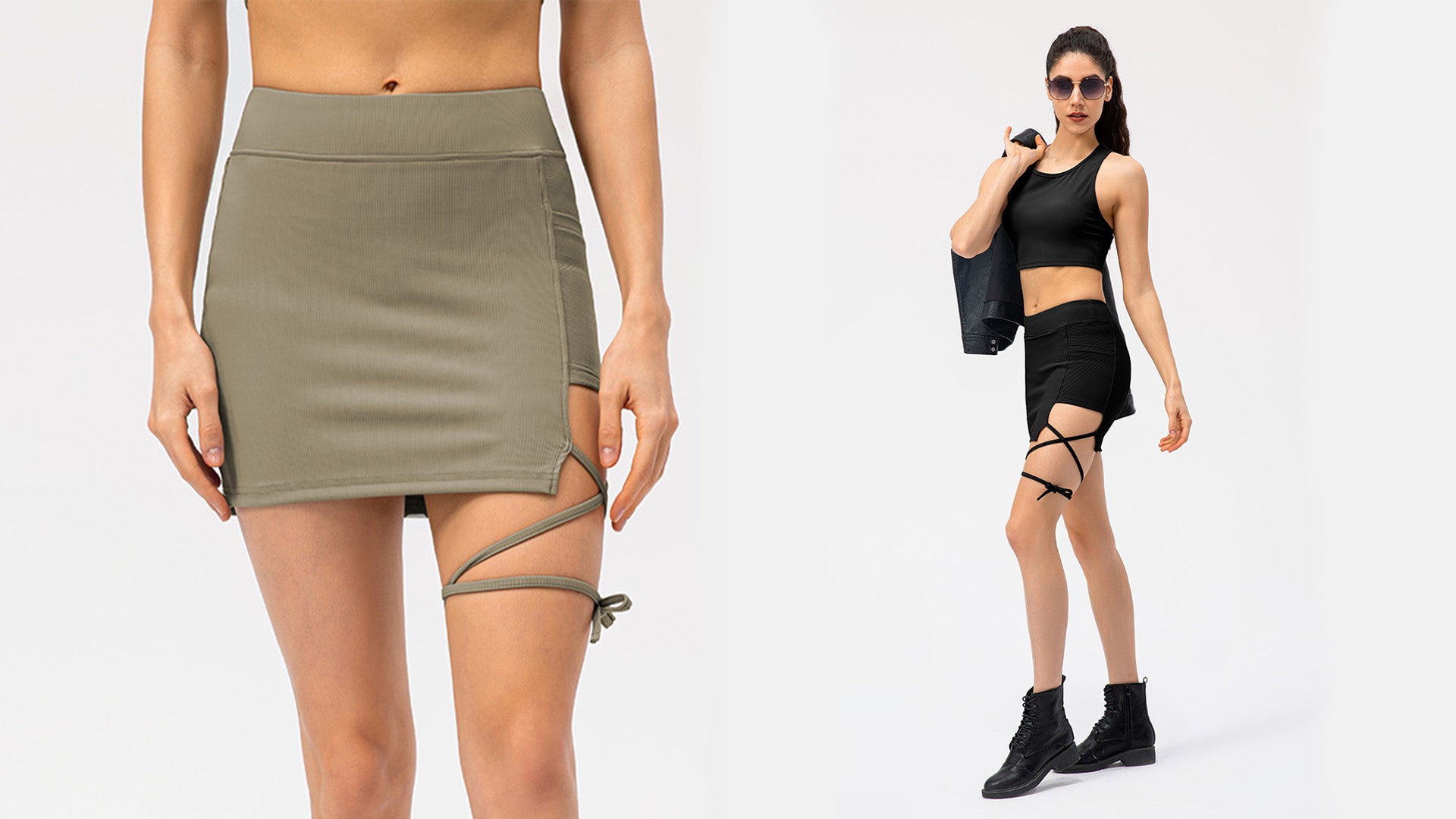 Noods Ribbed Lace Up Tennis Skort - Chic Tennis Skirts With Shorts