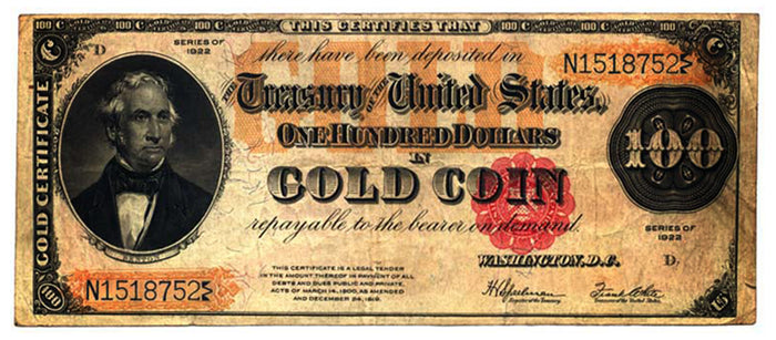 Gold certificates were used as paper currency in the United States from 1882 to 1933.