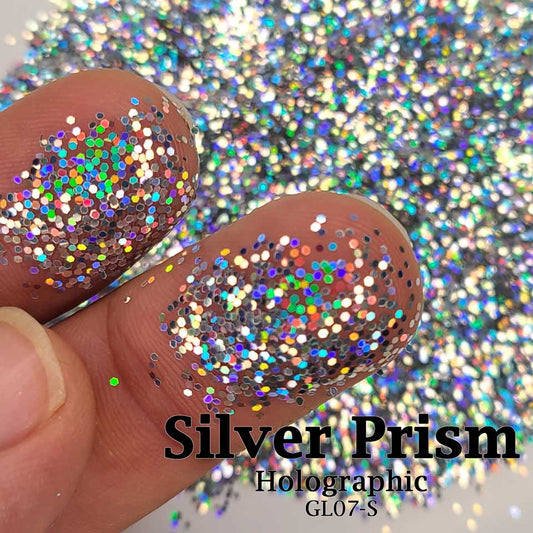 Silver Holographic Cosmetic Glitter Silver Prism, 10 Gram Jar