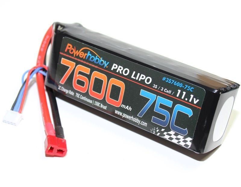 Powerhobby 7600mAh 11.1V 3S 75C LiPo Battery with Hardwired T-Plug Connector
