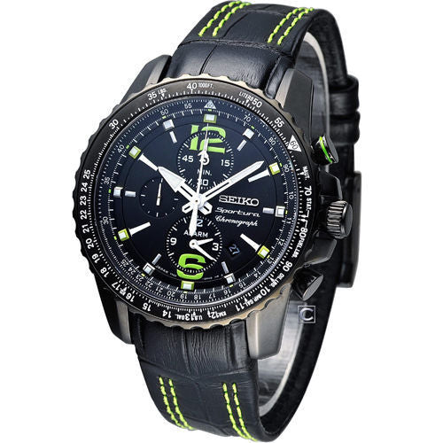 Seiko Sportura Chronograph Leather Strap Men's Watch SNAE97P1 – Spot On  Times