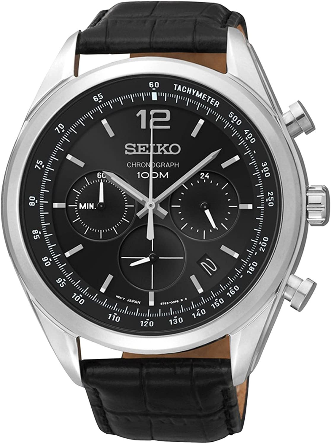 Seiko Chronograph Tachymeter Leather Strap Men's Watch SSB097P1 – Spot On  Times