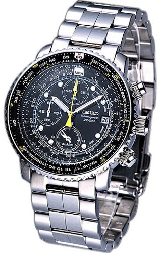 Seiko Flightmaster Pilot Alarm Chronograph 200m Men's Watch SNA411P1 – Spot  On Times