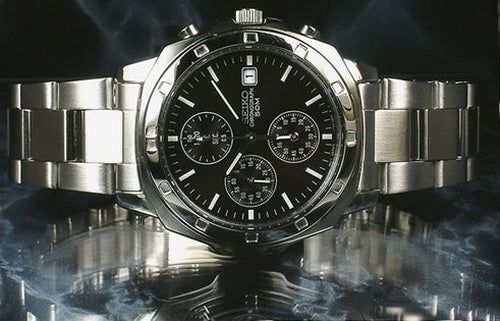 Seiko Chronograph 50m Black Dial Men's Watch SND191P1 – Spot On Times