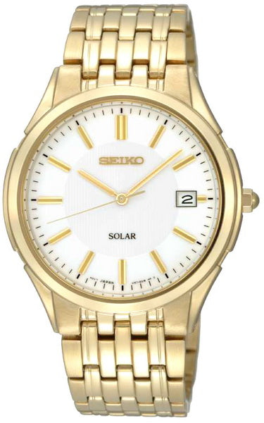 Seiko Solar Power 100m Gold Tone Stainless Steel Men's Watch SNE138P1 –  Spot On Times