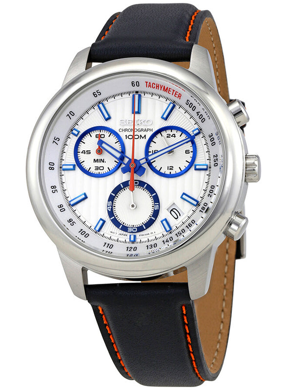 Seiko Sports Chronograph Quartz Tachymeter Leather Strap Men's Watch S –  Spot On Times