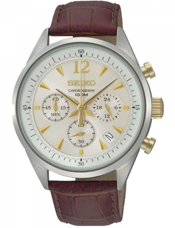 Seiko Chronograph Quartz 100m Leather Strap Men's Watch SSB069P1 – Spot On  Times
