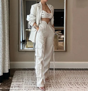 Womens Two Piece Sets Outfit Solid Color Long Blazer Coat Top Pants Two-Piece Set 2023 Autumn Winter Spring New Fashion Casual - Posh Doll Beauty