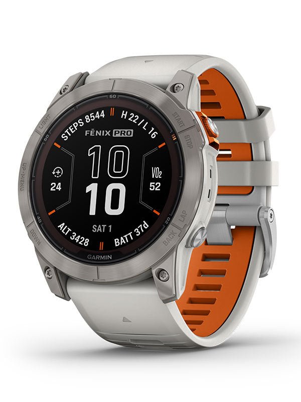 GARMIN fenix 7X Pro Sapphire Solar Titanium 51mm med dimgrått/orange armband