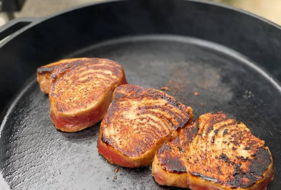 Tuna steaks cooking on the KUDU Grill