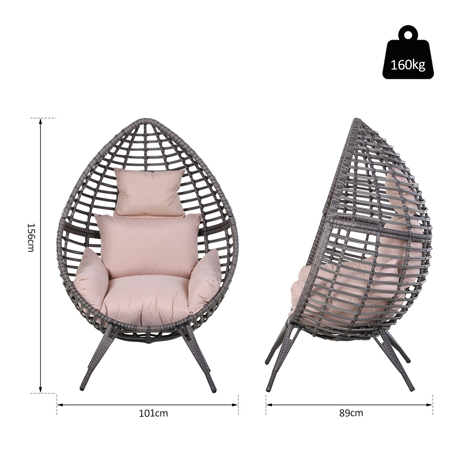 PE Rattan Outdoor Egg Chair w/ Cushion Grey– Sofatalesshop