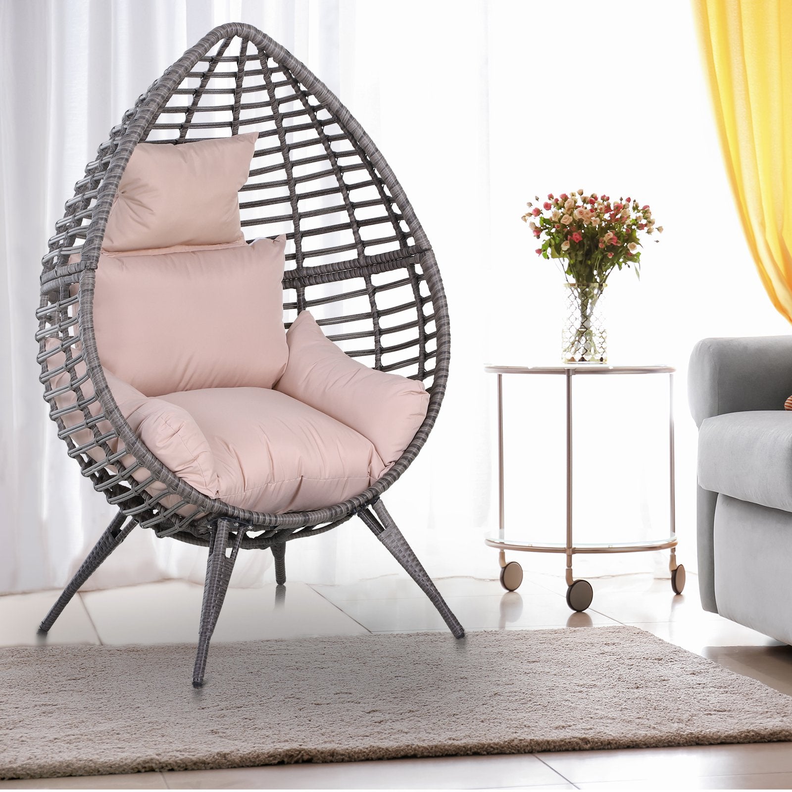 PE Rattan Outdoor Egg Chair w/ Cushion Grey– Sofatalesshop