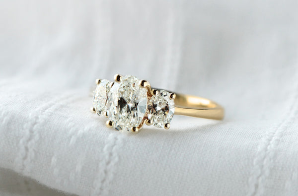three stone oval engagement ring with lab-grown diamonds