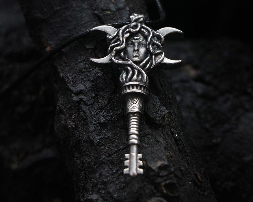 Hekate's Key with a Torch and a Snake Pendant – Crescent Chalice