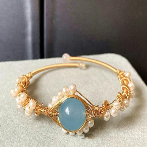 Bracelet en or 14 carats | Perle enveloppée