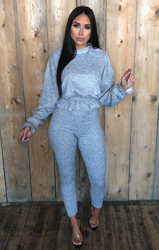 Grey Bardot Jumper And Legging Lounge Set