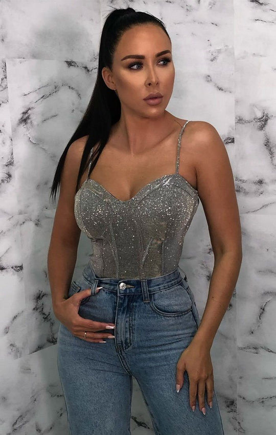 Denim glitter corset top - Woman