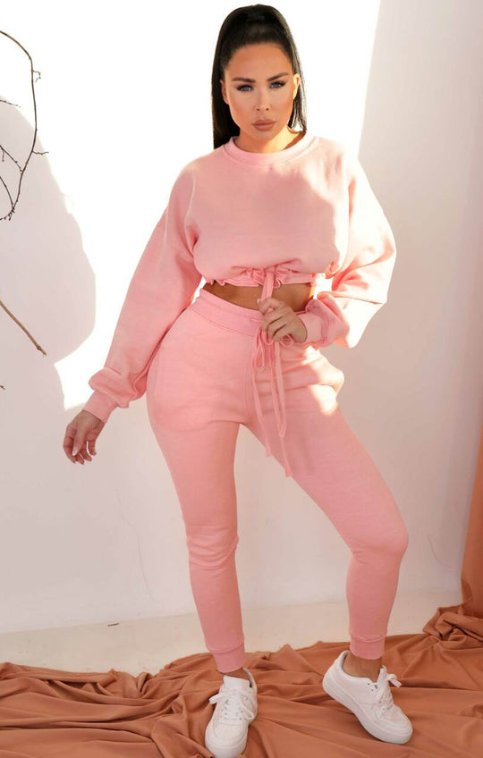 Baby Pink Round Neck Loungewear Tracksuit Co Ord | Top &  | GIGILAND UK  | SilkFred US