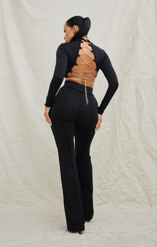 Glam Luxe Black Flared Trouser Co-Ord Set
