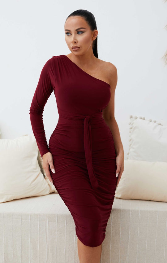 Black One Shoulder Long Sleeve Bodycon Dress