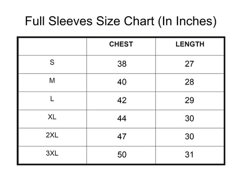 Size Chart | Fullsleeves - Regular Fit