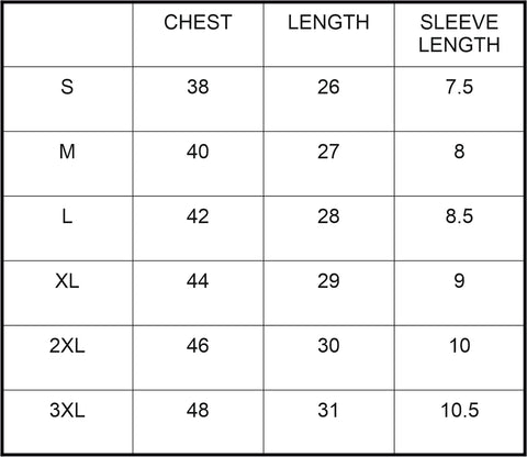 Size Chart | Polo Neck T-Shirt