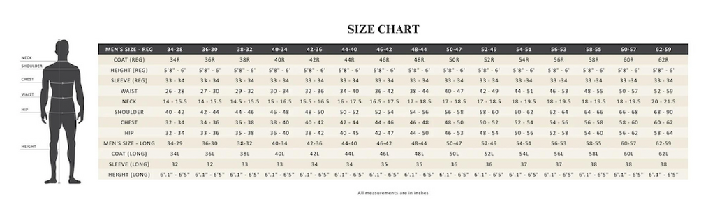 suit's size chart