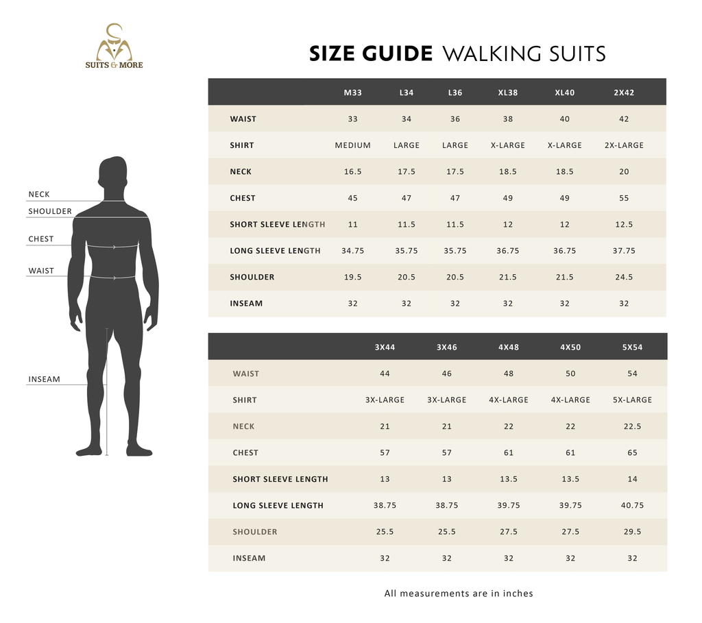 Size Chart - Walking Suits