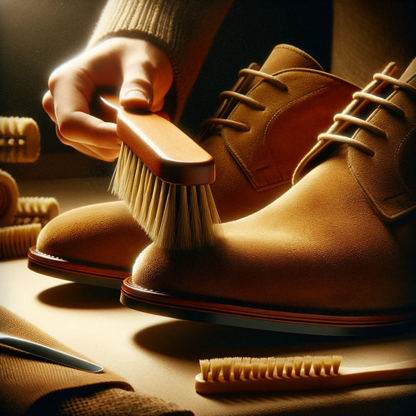 man brushing a pair of shoes.