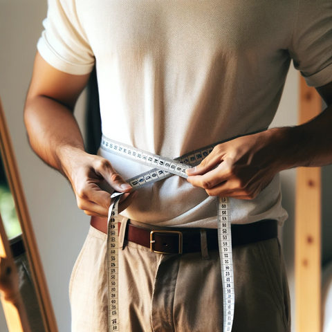 a man measuring his waist.