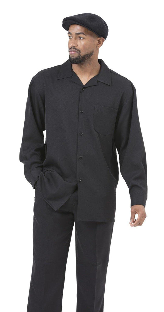 Montique Black Solid 2 Piece Walking Suit Long Sleeve Shirt Men's Leis ...